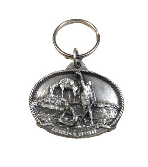 Charles M Russel Pat Dirt Pewter Keychain Panning For Gold 1986 Siskiyou